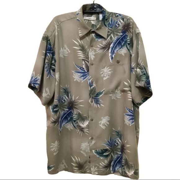 MODA‎ Campia Hawaiian Tropical Tan Blue Shirt Med - Picture 1 of 9